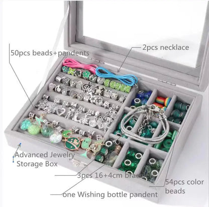 Kid Girl Crystal Beaded Jewelry Making Accessories Set With Jewelry Box DIY Bracelet Necklace Girl Gift