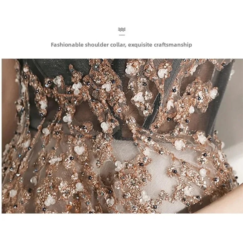 Banquet Evening Dress Dress Female  New Style Temperament Company Annual Meeting Birthday Glitter Host Art Exam Tail Dress