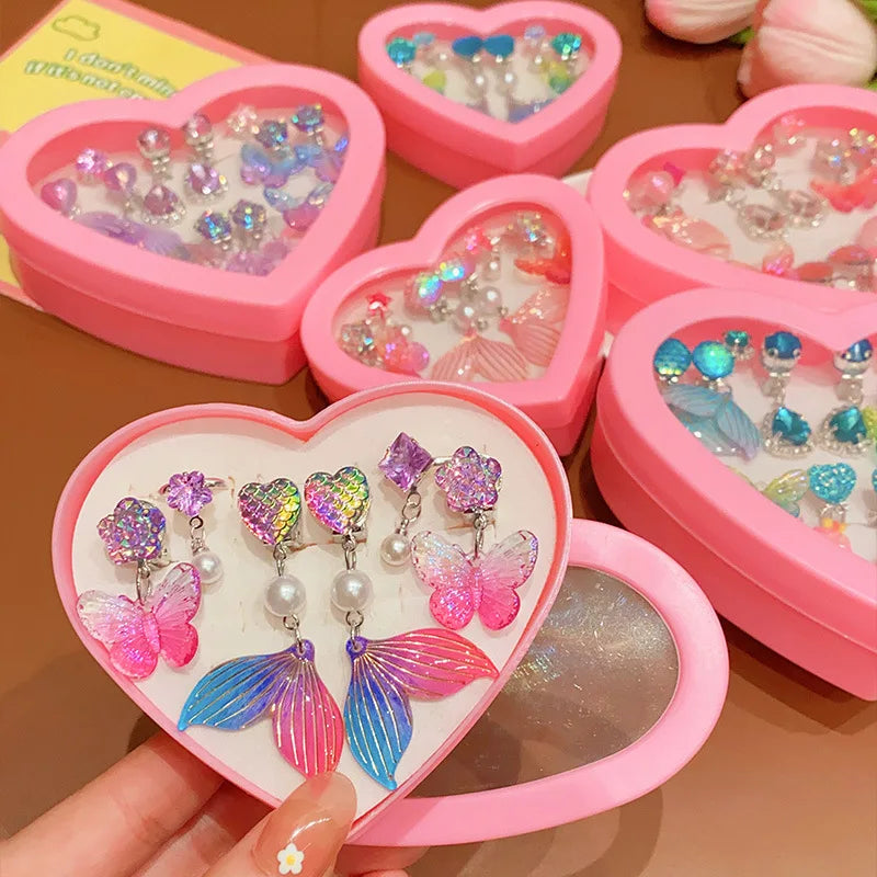 3pair Cute Children Ear Clip Earrings for Girl Without Ear Holes Sweet Mermaid Baby Ear Clip Set
