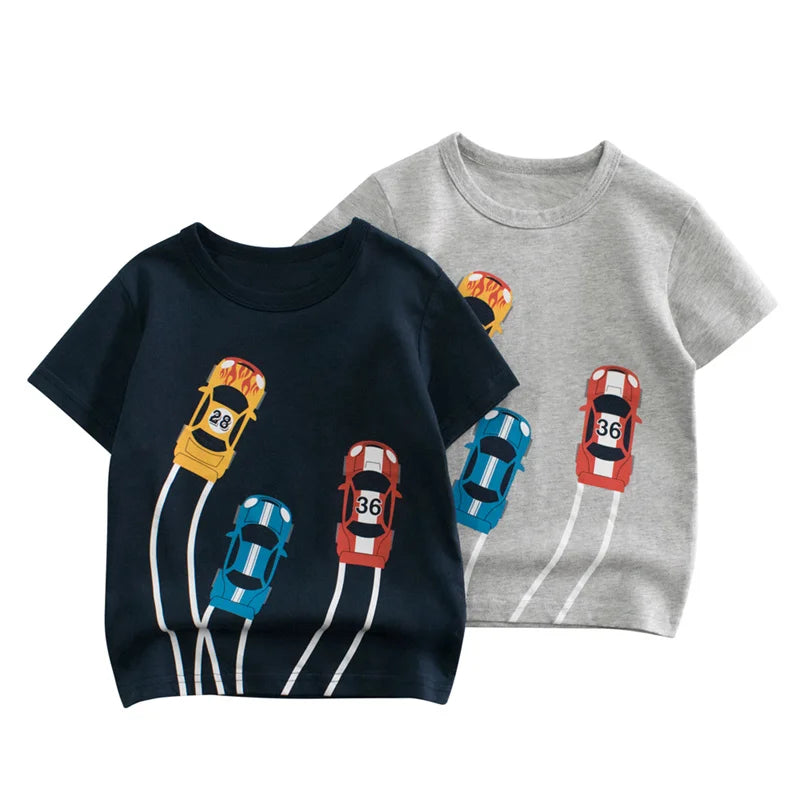 Jumping Meters Hot Selling Boys Girls Summer Baby T Shirts Short Sleeve Cartoon Cars  Toddler Tees Tops Boys Girls Clothing