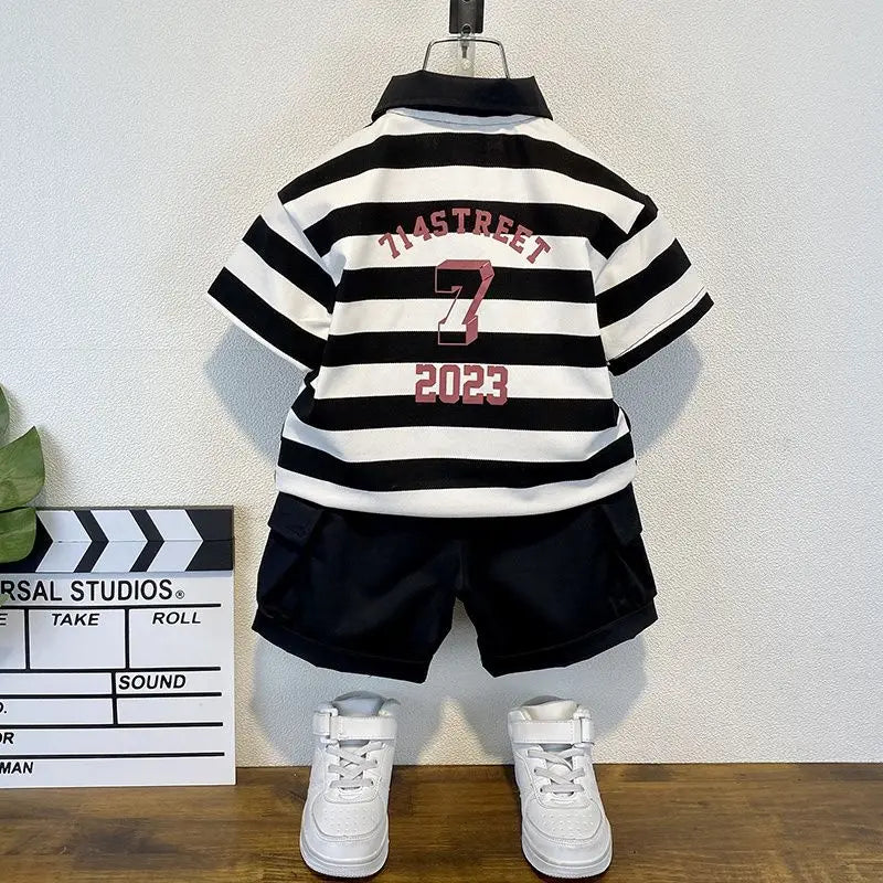 Boys 2025 Summer Outfit T-Shirt and Jeans Korean Polo Fashion 2PCS Casual Clothing Korean Reviews Top Toddler Kids Clothes Sets (Available)