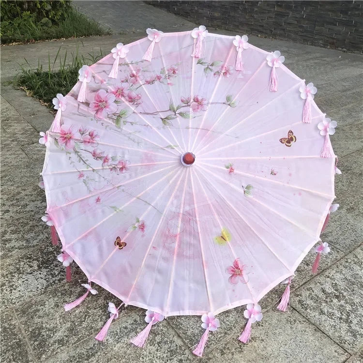 Women Umbrella Japanese Cherry Blossoms Tassel petal umbrella Chinese Style Oil Paper Umbrella