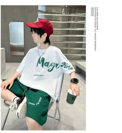 Korean Thin Sports Summer Two-Piece Set Boys Summer Set New Children's Summer Medium and Large Children's Boy