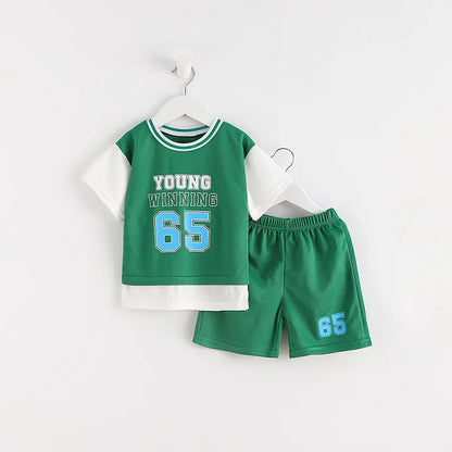 Boys Clothes Sets Summer Breathable Tracksuit Fashion Children's Sports Two Piece Set T-shirt + Shorts Suits