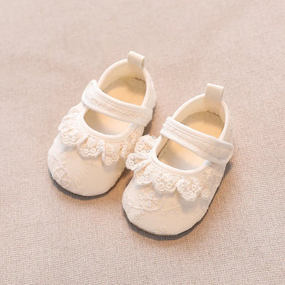 Baby Girls Shoes Non-Slip Soft Soled Lace Bowknot Flats Toddler Girls First Walker Spring Autumn Princess Shoes