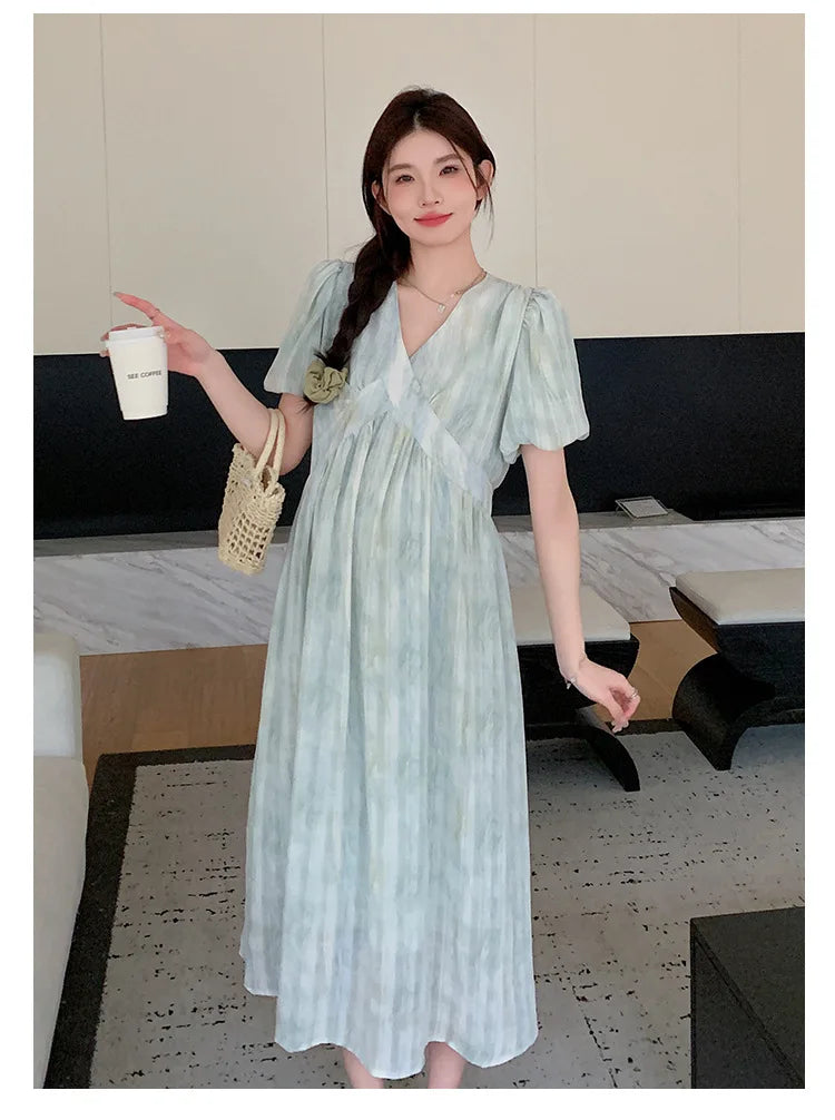 Pregnant Women's Dress Summer  Fashionable Western Style Loose Belly Covering French High Waisted Long Skirt