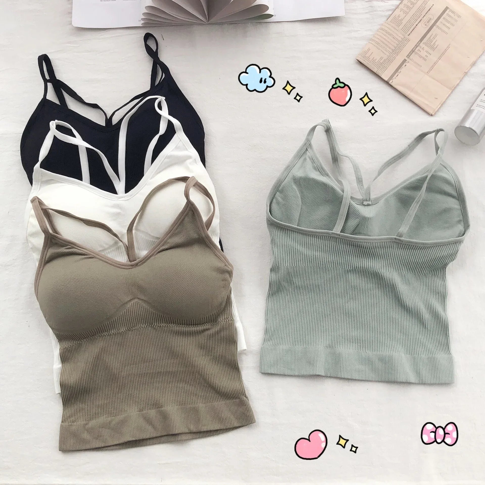 Women's Underwear Seamless Body-fitting Vest Wrapped Detachable Chest Pad Cut Top Elastic Sexy Cross Open Back V-neck Vest Bra