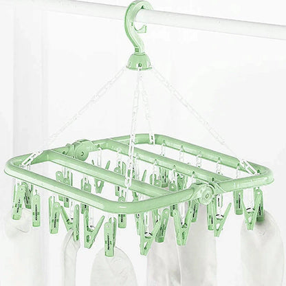 Clothes Drying Hanger with 32 Clips / 8 Clips Socks Underwear Drying Folding Laundry Hanging Rack