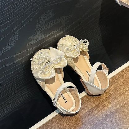 Children's Summer Sandals Toddlers Catwalk Versatile Princess Girl Shoe Summer Beading Bowknot Kids Fashion Dress Flat Sandals