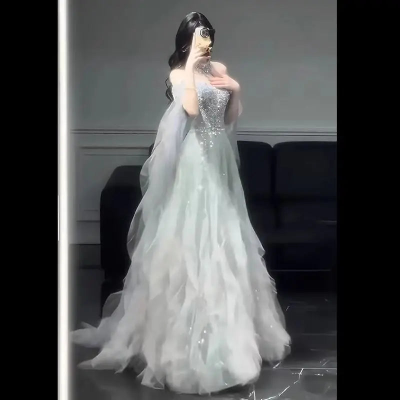 Evening Gown Dress For Women New High-end Light Luxury Niche Heavy Industry High-end Sense Elegant Temperament Host Dress