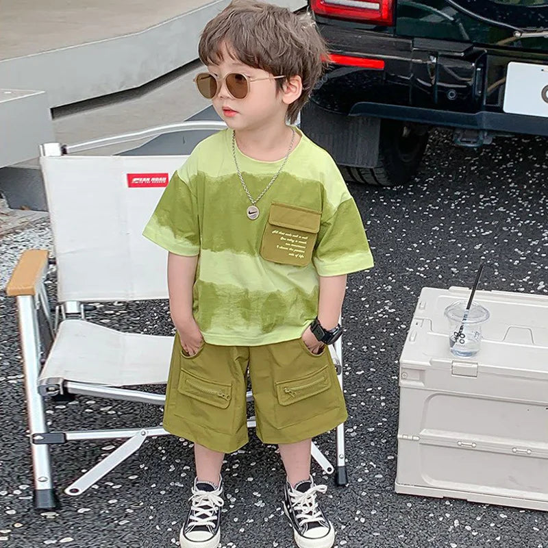 Boys Summer Clothes Set Camouflage Short Sleeve T-shirt + Cargo Shorts 2PCS Kids Casual Streetwear Outfit Two-piece set