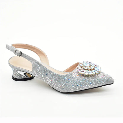 Luxury Designer Pumps Women Full Rhinestone Designer Shoe and Bag Sets From Italy