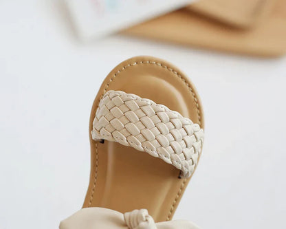 Girl Sandals Bowtie Braided Soft 21-30 Inafnt Children Sliders Bohemia Style Classic Fashion Open Toe Non-slip Kids Flats