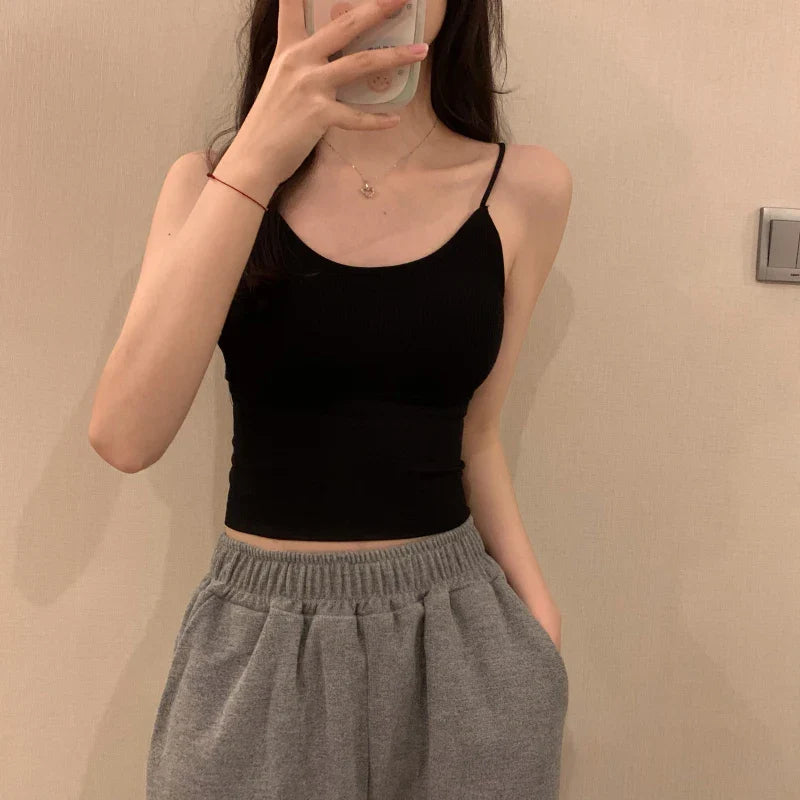 Sexy ort Strap Vest Women's Inner Wear with Chest Pad Autumn Winter ort Sle Bal Trendy Base irt for Young Women