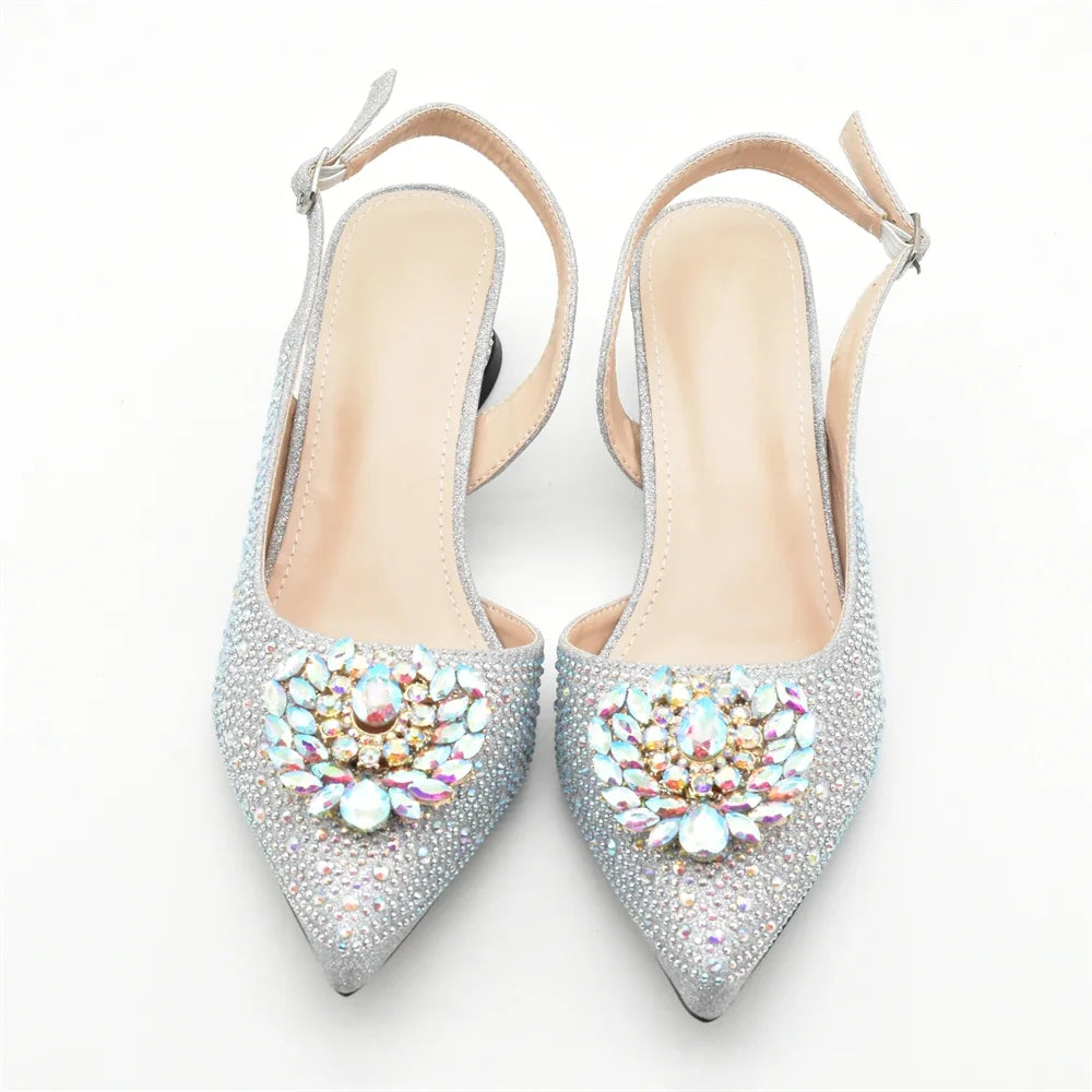 Luxury Designer Pumps Women Full Rhinestone Designer Shoe and Bag Sets From Italy