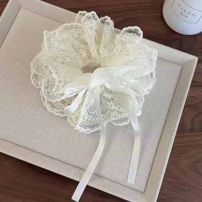 Sweet Drawstring Bow Lace Hair Scrunchies For Women Elastic Hair Bands Ponytail Holders Girl Hair Accessories