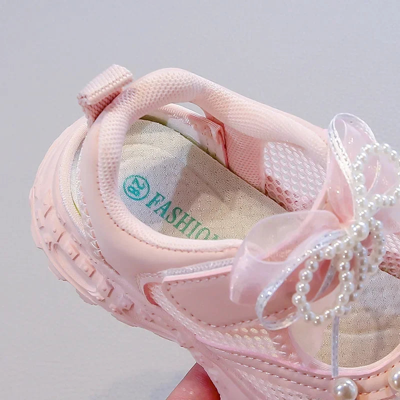Summer Children School Running Sandals Sweet Breathable Girls Mesh Sports Sandals Non-slip Fashion Kids Princess Cut-outs Shoes