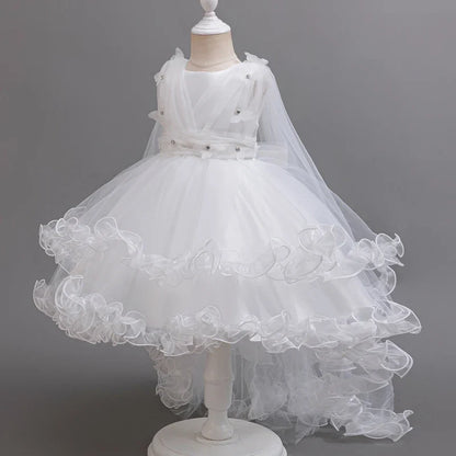 Girls White Pink Party Princess Dress Kids Girl Tailing Dresses for Wedding Birthday Ceremony Baby Girl Gown