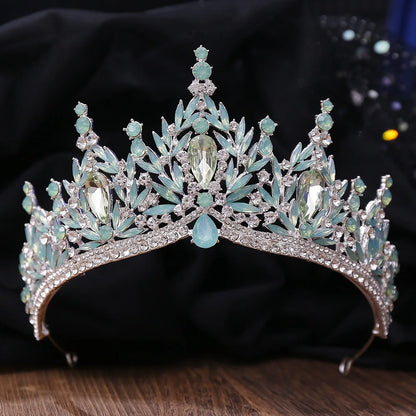 Luxury Big Water Drop Crystal Opal Tiara For Women Girls Wedding Bridal Birthday Party Crown Hair Dress Accessory