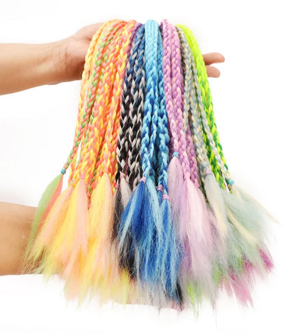Girls Dirty Braids Colorful Twist Tie Wigs Ponytail Kids Hair Accessories Headbands Rubber Bands Princess Headwear