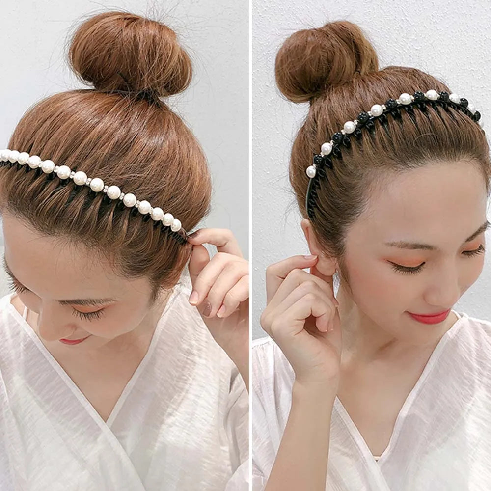 Wild Girls  Non-slip Rhinestone Toothed Pearl Headband Hair Band Hair Accessories Wash Face Hair Hoop