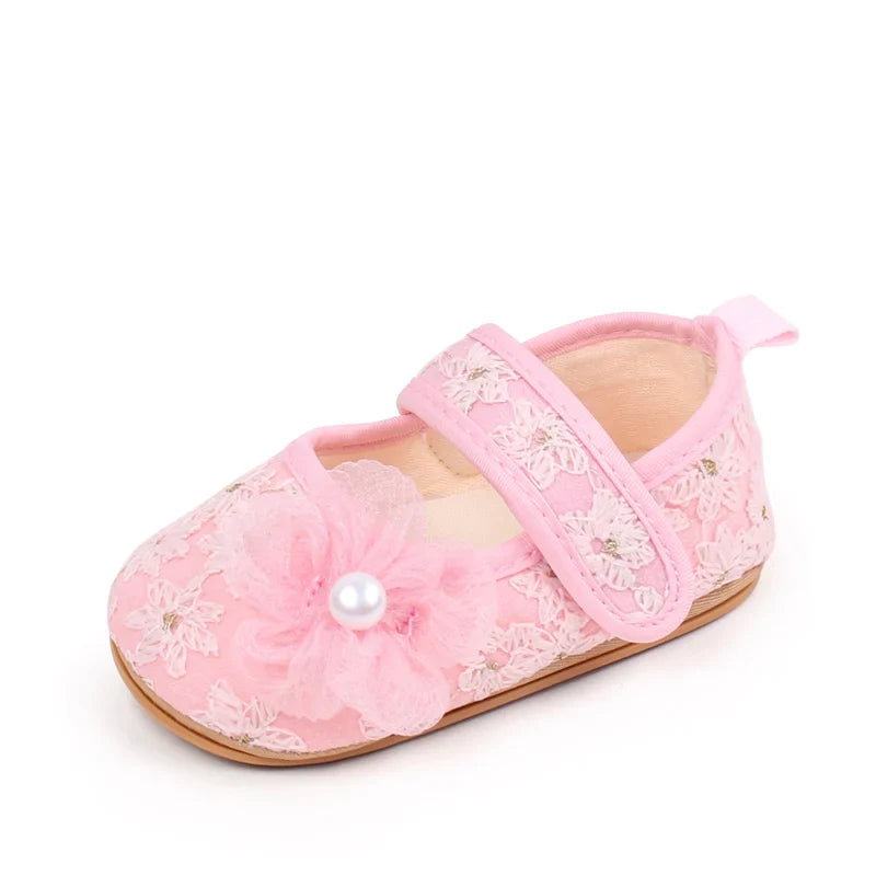 Baby Girls Princess First Walking Toddler Shoes With High Quality Embroidery Design And TPR Sole For 0-18M Baby