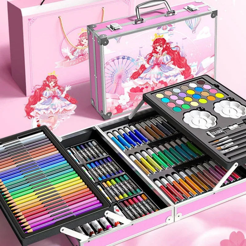 144PCS Painting Art Set Students' Art Supplies Gift Watercolor Pen Oil Pastel Colored Pencil Aluminum Case Art Painting Supplies