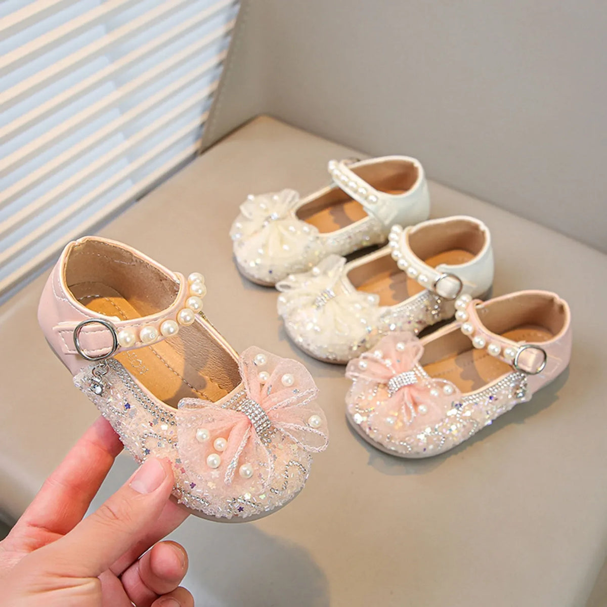 Big Girls Slides Girls Sandals Closed Toe Heels Wedding Party Shoes Sequins Bow For Toddler