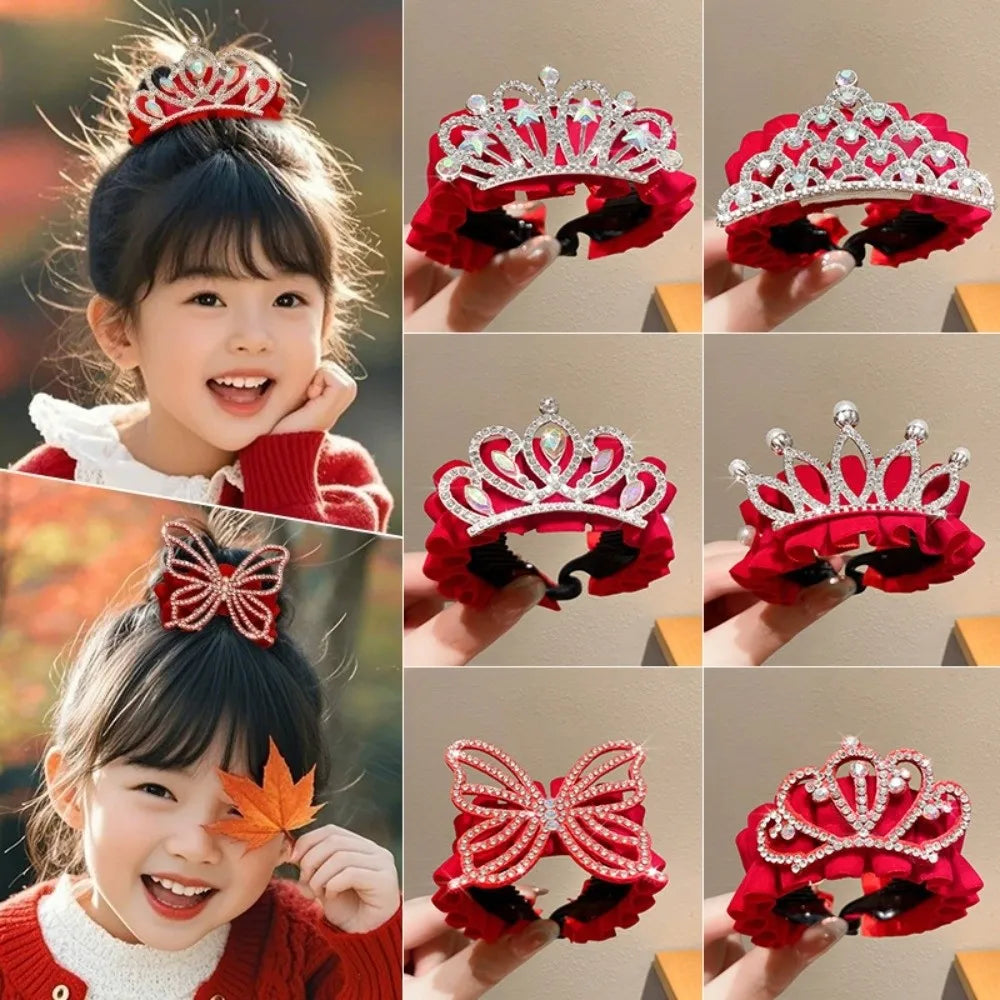 Children's New Year Crown Pearl Crystal Chinese Hair Claw Rhinestone for Princess Dress
