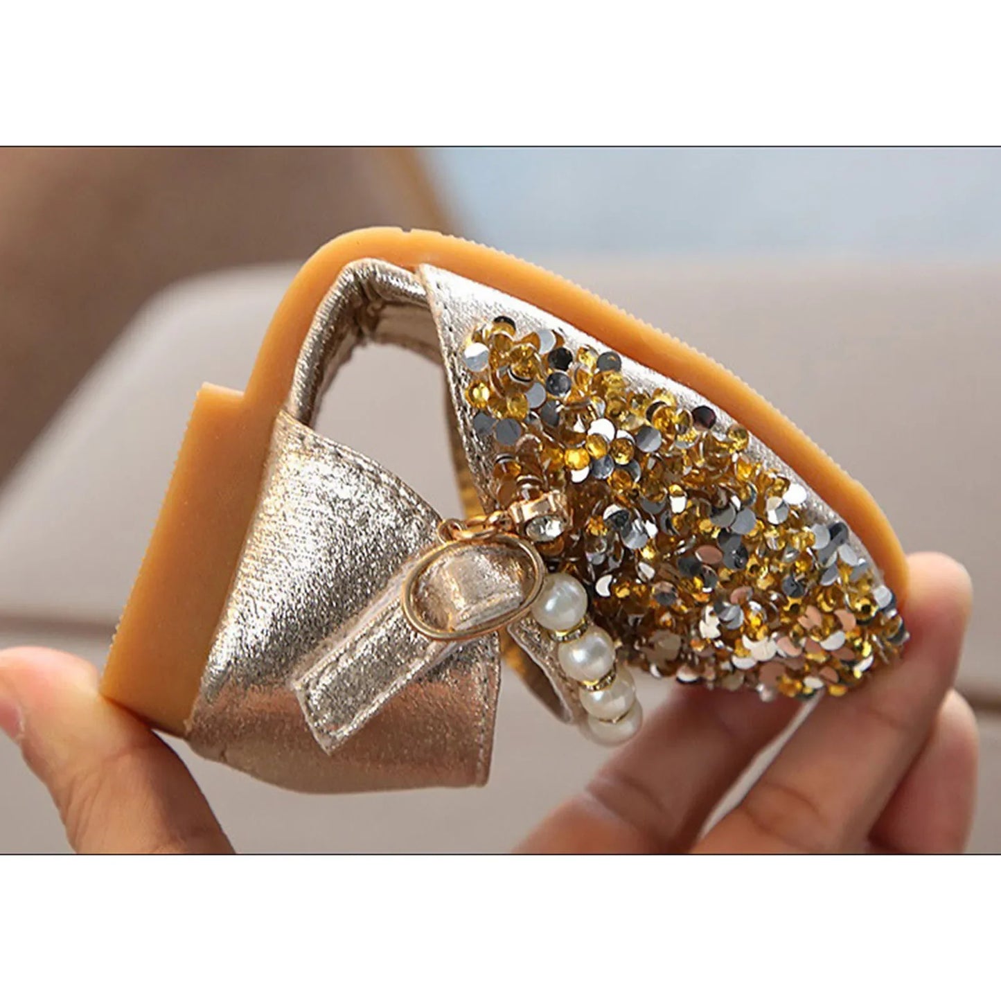 Summer Autumn Toddlers Princess Shoes, Sweet Style Little Girls Sequins Faux Pearl Decoration Sandals without Instep