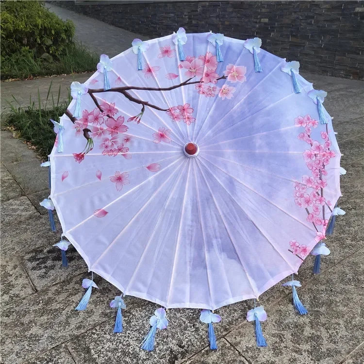 Women Umbrella Japanese Cherry Blossoms Tassel petal umbrella Chinese Style Oil Paper Umbrella