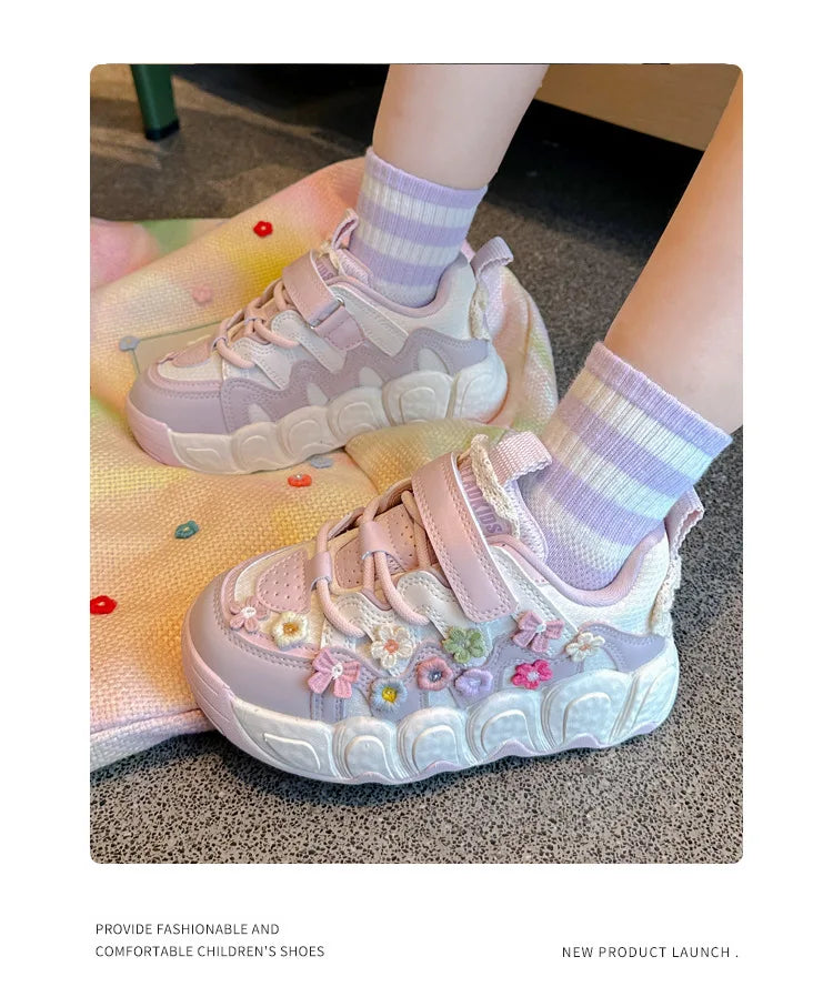 Kawaii Casual Shoe Fashion Childrens Shoes Girls Princess Sneakers Non-Slip New Autumn Running Shoes for Kids Girls Casual Wear
