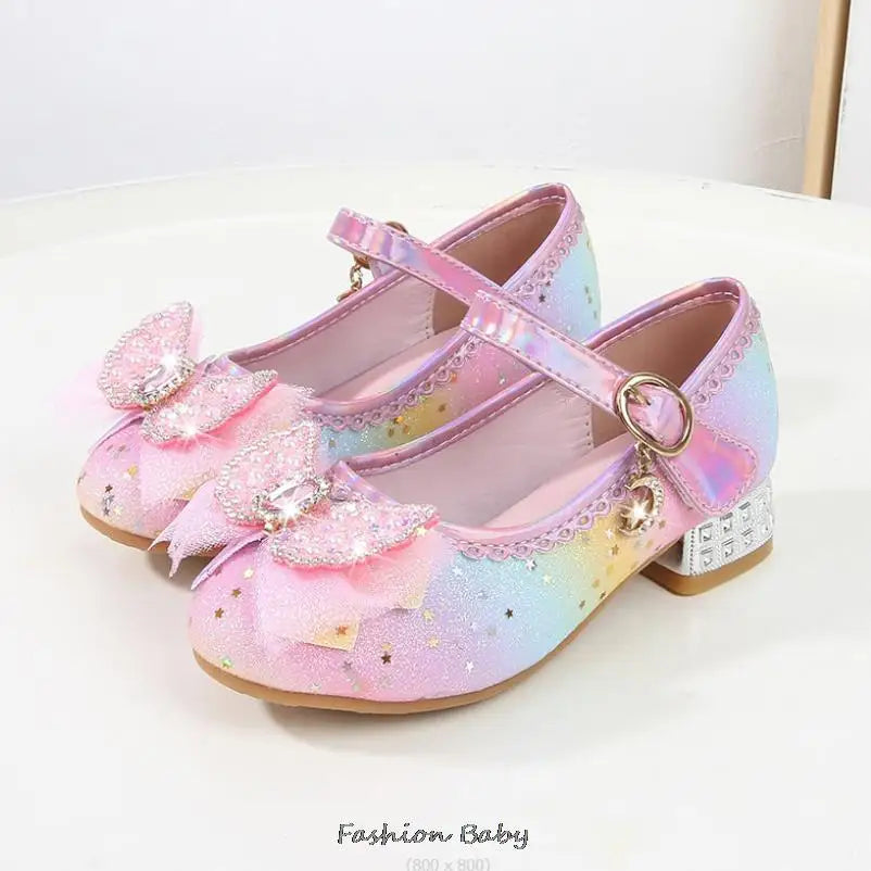 Princess Shoes Children Shoes Round-Toe Soft-Sole Big Girls High Heel Princess Crystal Party Shoes Single Shoes