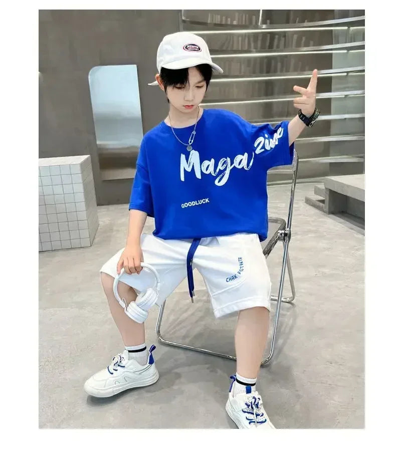 Korean Thin Sports Summer Two-Piece Set Boys Summer Set New Children's Summer Medium and Large Children's Boy