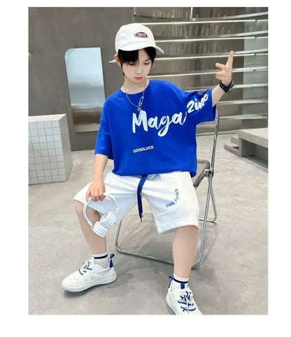 Korean Thin Sports Summer Two-Piece Set Boys Summer Set New Children's Summer Medium and Large Children's Boy