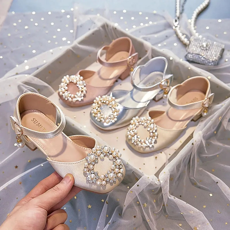 Mary Jane Shoes Kid's Beading Flats Kid's Buckle Ballet Flat Low With Female Children's Shoes Princess Shoes Green Sandals