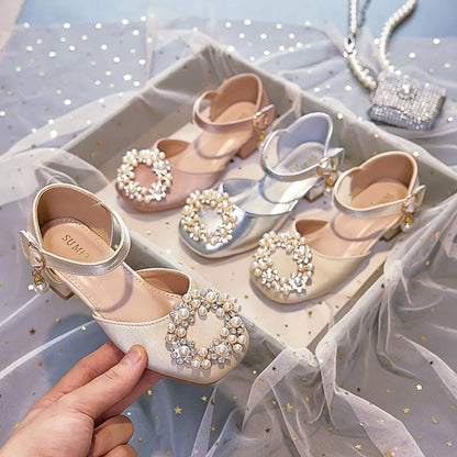 Mary Jane Shoes Kid's Beading Flats Kid's Buckle Ballet Flat Low With Female Children's Shoes Princess Shoes Green Sandals