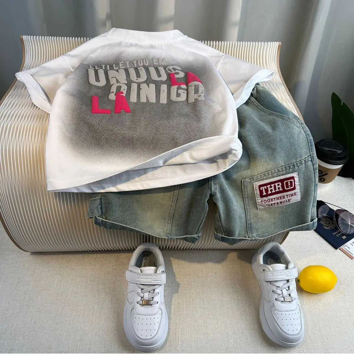 Korean Children's Summer Clothes Kids Set Outfits Boys 2025 Handsome Sleeveless&Short Sleeved T-shirt Denim Shorts 2-piece Set