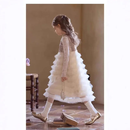 New Summer Party Dress for Kids Girls Sequined Sleeveless Mesh Cake Princess Dress Fashionable and Comfortable Skirt S4016