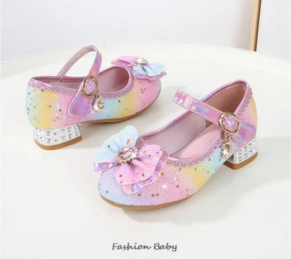 Princess Shoes Children Shoes Round-Toe Soft-Sole Big Girls High Heel Princess Crystal Party Shoes Single Shoes