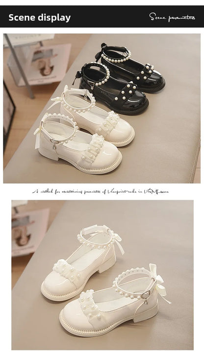 Spring Autumn Girl Glossy Leather Shoes Fashion Children Princess Causal Dress Flats Sweet Bowtie Kids School Mary Jane Shoes