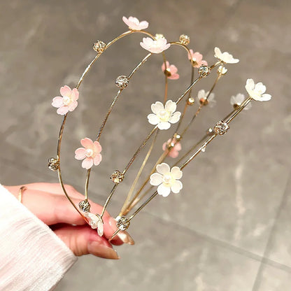 Double Layer Rhinestone Flower Hairbands for Women Fashion Elegant Metal Hair Hoop Korean Style Headwear Girls Hair Accessories