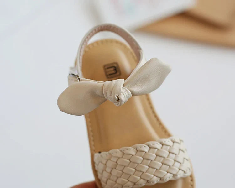Girl Sandals Bowtie Braided Soft 21-30 Inafnt Children Sliders Bohemia Style Classic Fashion Open Toe Non-slip Kids Flats