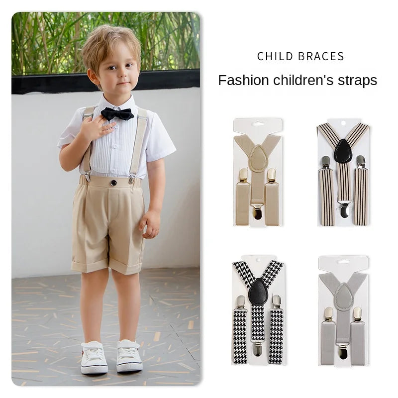 Children's Suspender Adjustable Straps Buckles Length Clothing with Three Elastic Clips Suspender Kids Wedding Accessories