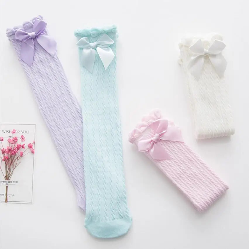 Brand Baby Girls Sockings Knee High with Bows Cute Baby Socks Long Tube Kids Leg Warmers Girl Tights Bow Christmas gift