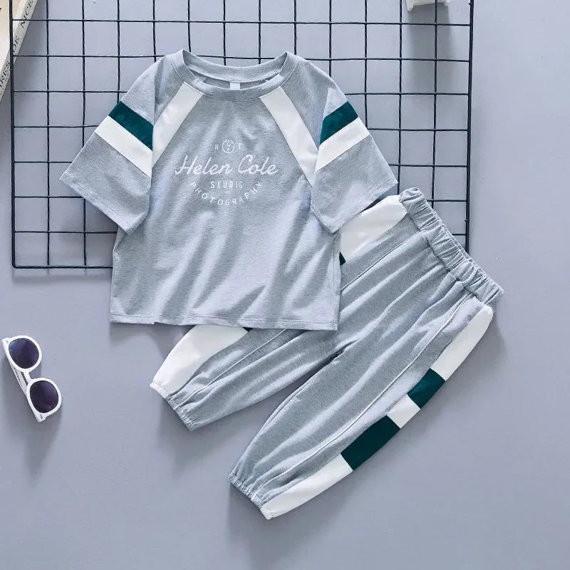 New Children's Cool Loose Fit Sportswear Korean Edition Baby Short Sleeve T-shirt 2 Pieces