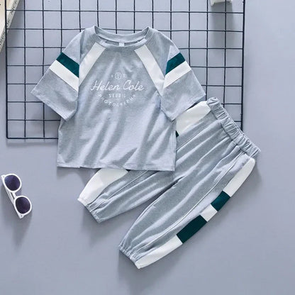 New Children's Cool Loose Fit Sportswear Korean Edition Baby Short Sleeve T-shirt 2 Pieces