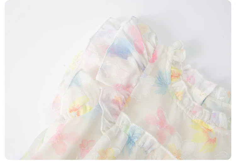 Summer girl's dress new style children's Western style floral chiffon princess dress printed baby's park play skirt