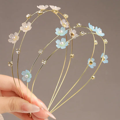 Double Layer Rhinestone Flower Hairbands for Women Fashion Elegant Metal Hair Hoop Korean Style Headwear Girls Hair Accessories