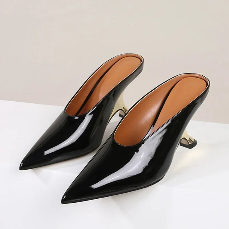 Eilyken Pointed Toe Women Slippers Shoes Designer Shallow Wedges High Heels Banquet Mule Zapatos De Mujer